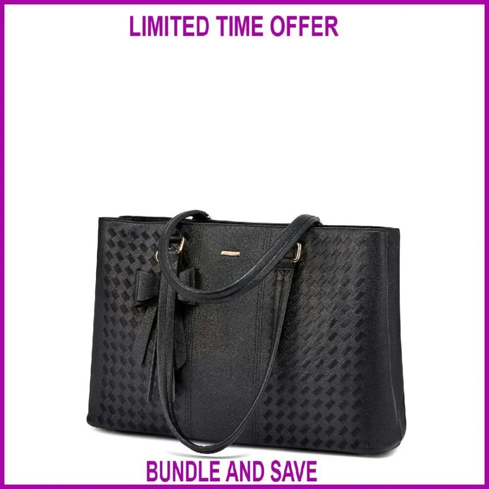 Waterproof PU Leather Laptop Tote Bag for 15.6 Inch Business Office Work